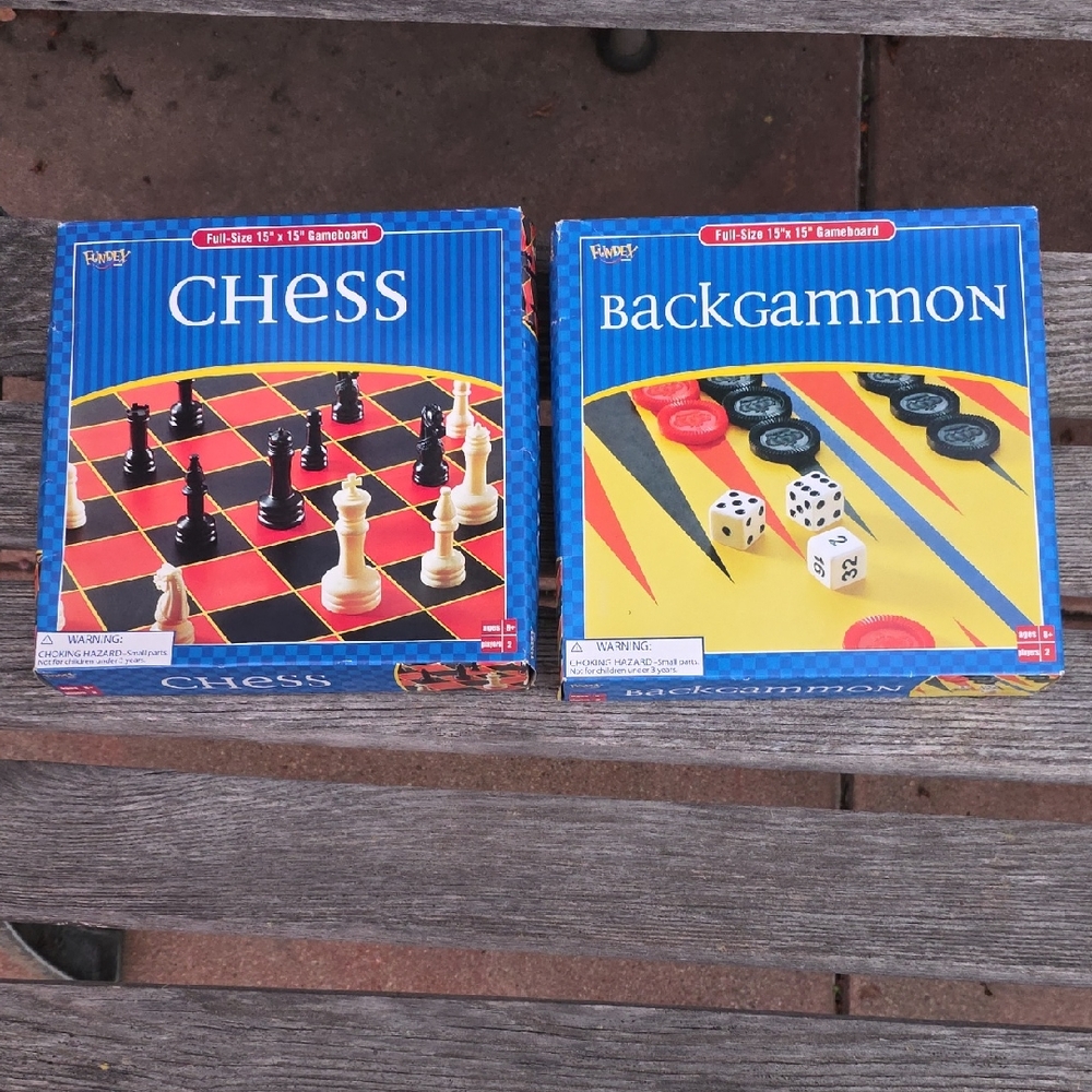 Chess and Backgammon Set - Blue, Red, Yellow